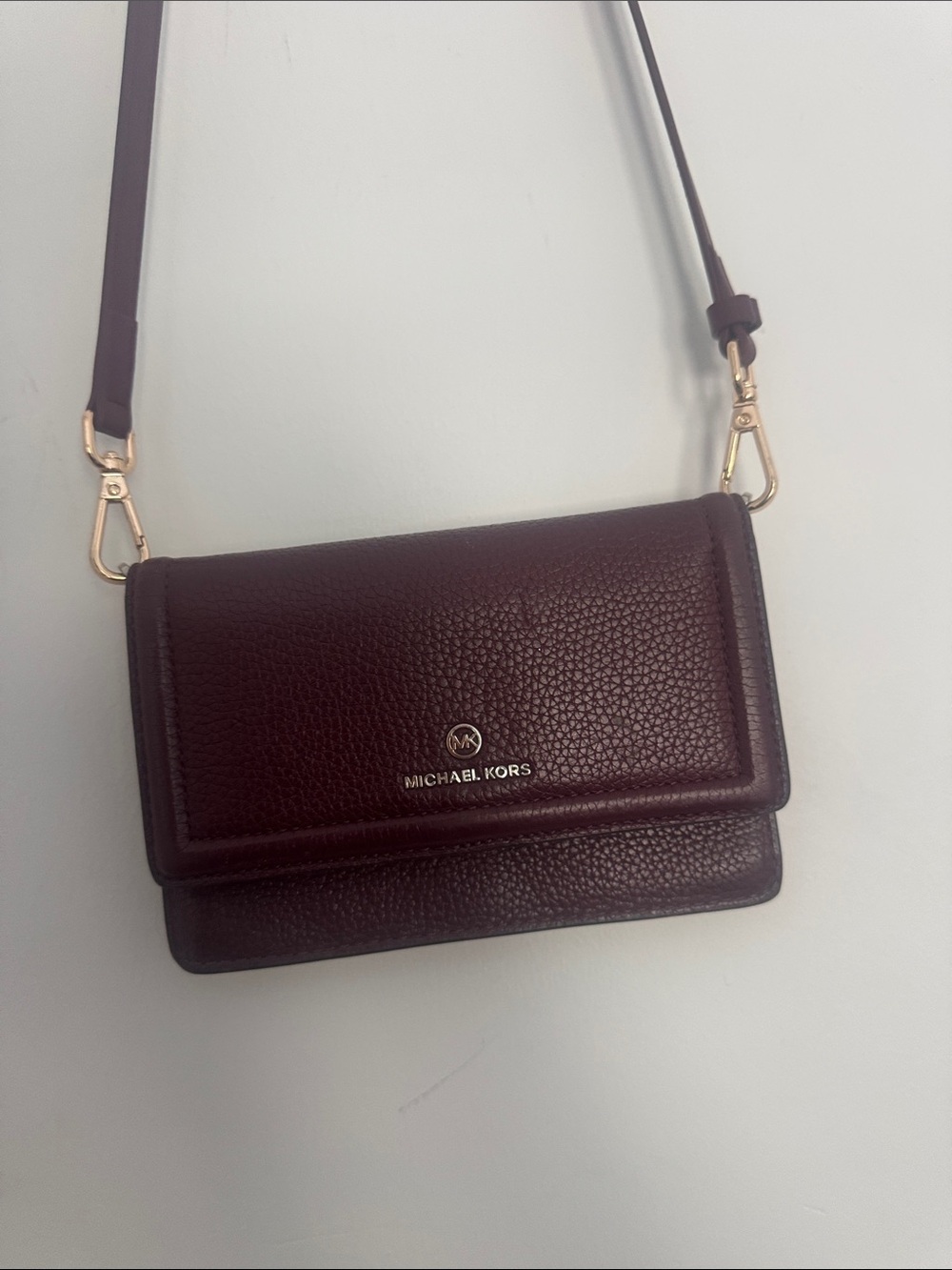 Michael Kors Pebbled Leather Crossbody in Deep Wine with Gold Hardware